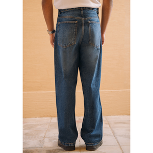 Jeans pour hommes de haute qualité, coupe droite, taille haute, délavage clair, motif uni, style décontracté, fabriqués en tissu denim de haute qualité - Product Image 4