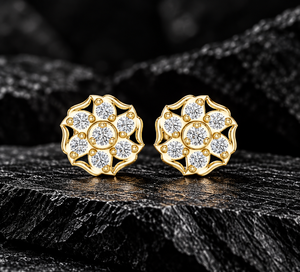 Pendientes de Diamantes Cultivados en Laboratorio con Corte Redondo, Oro Sólido de 14K/18K, Diseño de Flor con Siete Piedras, 0.45CT DEF VVS, Regalo de Aniversario, Venta al Por Mayor - Product Image 1