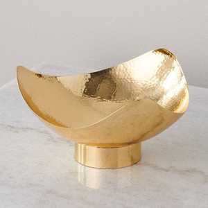 Gold Stainless Steel Hammered Wavy Pedestal Fruit Bowl Curved Centerpiece <b>Dish</b> Modern Decorative Tabletop Home Decor Vessel - Product Image 1
