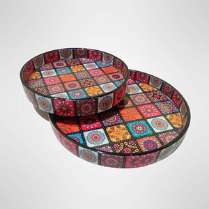 Nouveau plateau de service rond multifonctionnel en bois émaillé imprimé Art Déco, motif corde paysager, pour le petit-déjeuner de Noël, haute qualité - Product Image 2
