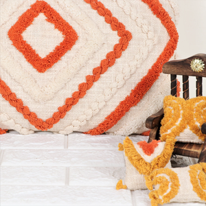 Hand Tufted Texture Boho Ivory and Orange Cushion Cover Handmade <b>Decorative</b> <b>Pillow</b> Case for Sofa Bedroom Living Room Home Decor - Product Image 5