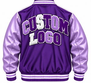 Chaqueta Varsity Personalizada con Logotipo en Letras, Color Morado, para Hombre, Chaqueta Deportiva con Cuello Alto - Product Image 2