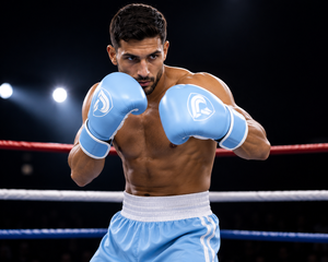 Guantes de Boxeo Profesionales Portátiles Dumela International, Color Azul Cielo y Blanco, Cuero Genuino, Personalizados, de Alta Calidad para Entrenamiento - Product Image 4