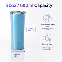 Gobelet isotherme droit et fin en acier inoxydable de 20 oz, coloris arc-en-ciel, avec couvercle, personnalisable avec logo, vente en gros pour cadeaux et articles de boisson