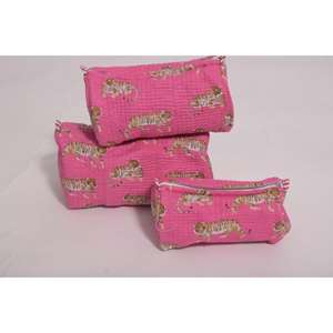 Pochette de maquillage de voyage en coton indien imprimé, faite à la main, avec fermeture à glissière, grande capacité, pour usage quotidien, pour femmes - Product Image 3