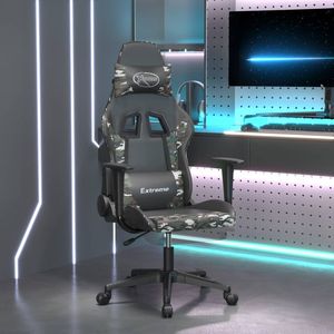 Silla de juego de piel sintética negra y camuflaje con componentes de espuma de contrachapado metálico - Product Image 1