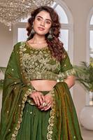 Lehenga Choli Verde Bordado para Mujer, Traje de Boda, Vestido con Lentejuelas Florales y Dupatta, Ropa para Fiestas y Festivales