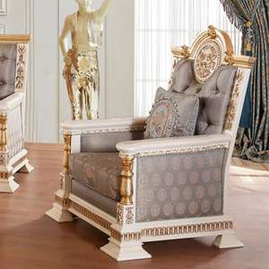 Ensemble de canapés sectionnels de luxe classiques en bois sculpté blanc avec rembourrage en mousse, idéal pour appartement, pour salon, style Post Ranch Inn - Product Image 4