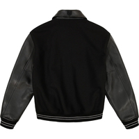 Blouson bomber noir pour homme Avirex, manches en cuir véritable, logo brodé, fermeture éclair coupe-vent, col rabattable, toile