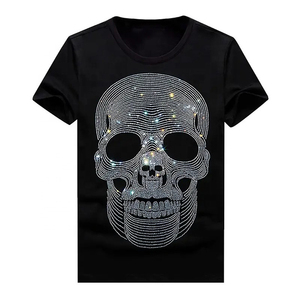 T-shirt en strass pour homme, personnalisé, noir uni, avec lettres et logos en strass, col ras du cou, T-shirts pour homme - Product Image 4