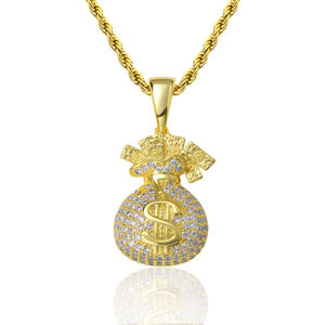 Collier pendentif sac à monnaie en argent 925 avec cristaux de strass micro-pavés, bijoux unisexes classiques pour tous les jours - Product Image 2