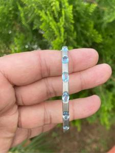 Bracelet en Aigue-marine Naturelle, Argent Sterling 925, Pierre Précieuse Bleue Taille Ovale, Bijou Fin Fait Main, Plaqué Rhodium, Sertissage Clos - Product Image 2