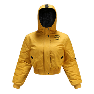 Chaqueta corta acolchada tipo bomber con capucha para mujer, gruesa, resistente al viento, para invierno, con capucha desmontable - Product Image 2