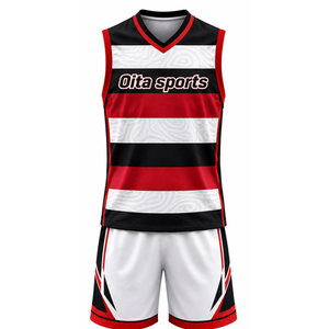 Ensemble de maillot et short de volley-ball noir, rouge et blanc, sans manches, sublimé, tenue de sport professionnelle pour compétition d'équipe - Product Image 2