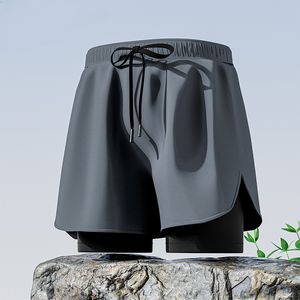Wholesale Mens Fitness Shorts <b>Mid</b> Waist Breathable Quick Dry Canvas Sports Drawstring Closure High Street Style 100% Polyester - Product Image 2