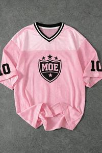 T-shirt unisexe tendance à imprimé graphique de maillot de football américain, col en V, manches courtes, décontracté, grande taille, rose - Collection été - Product Image 2