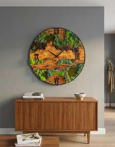 Olive Wood Moss Wall <b>Clock</b> Rustic Natural Wood Preserved Nature Decor Handmade Home Decor Wall <b>Clock</b> - Product Image 1