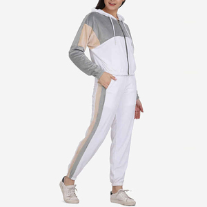 Women Solid Zipper Hooded Streetwear Tracksuit <b>Set</b> Full Sleeve Knitted Cotton Casual Fit <b>2</b> <b>Piece</b> Custom <b>White</b> Gray Beige Winter - Product Image 2