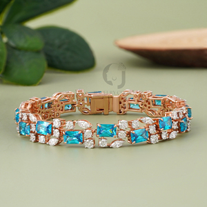 1.21 Carat Marquise Cut Lab Created Diamond Blue CZ Topaz 14K Rose Gold Tennis <b>Bracelet</b> Ethical Colorful Statement Piece - Product Image 5