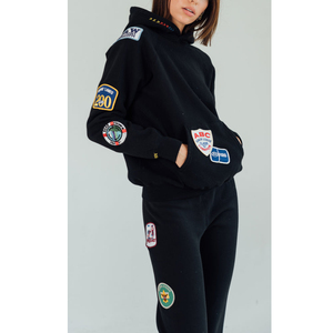Sweat-shirt à capuche pour femme avec patchs brodés, style décontracté, manches longues, tricot en coton, vêtements d'automne - Product Image 1