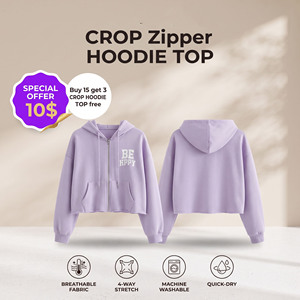Women's Cropped Hoodie Zip Front Fleece <b>Sweat</b> Hoodie Casual Short Length Print Long Sleeve Autumn Wear Loose Fir Crop <b>Top</b> Ladies - Product Image 1