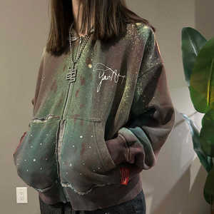 Sudadera con capucha y cremallera Semetal Insane con pedrería para hombre y mujer, verde lavado, corte ajustado, con brillo de cristal, estilo urbano, 2026 HD - Product Image 5