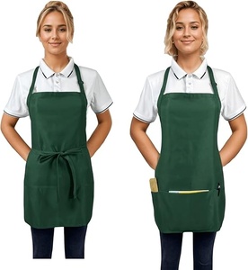 Delantal de algodón verde con bolsillos, cierre con lazo de tela tejida, para uniforme de camareros de restaurante y bar, para mujer - Product Image 1