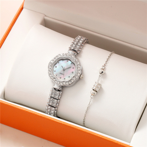 NW1305 Montre-bracelet à quartz pour femme, design cadran en forme de fleur avec surface coquillage et diamants - Product Image 2