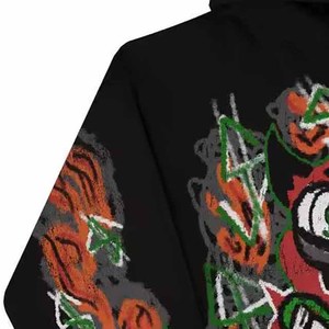 Sudadera con Capucha Negra para Hombre, Estampado de Dibujos Animados, Corte Holgado, Estilo Urbano, Tejido de Algodón, Ropa de Otoño - Product Image 3