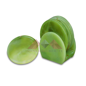 High Quality Hand-Carved Light <b>Green</b> Onyx <b>Coaster</b> Set Multi-Faceted Engraved Plaque ISO Certified Home Decoration Great Price! - Product Image 1
