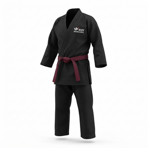 WIZE INTERNATIONAL Karate Gi Negro 100% Algodón Transpirable Uniforme Unisex para Adultos con Logotipo Frontal Impreso por Transferencia Térmica - Product Image 3
