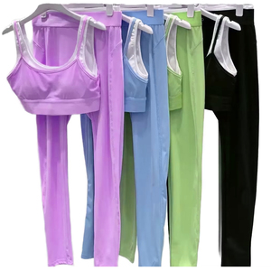 Ensemble 2 pièces de leggings de yoga OLA Style pour femme, écologiques, respirants, imprimés, color block, taille élastique, en nylon/coton - Product Image 2