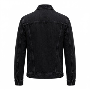 Men's Black Denim <b>Jacket</b> Casual Turn-down Collar Button Closure Regular <b>Fit</b> Solid Color Autumn Wear - Product Image 2