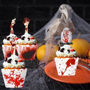 Kit de 48 décorations pour cupcakes d'Halloween, thème film d'horreur, zombies sanglants, emballages pour cupcakes, décorations pour gâteaux, fournitures pour gâteaux - Product Image 6