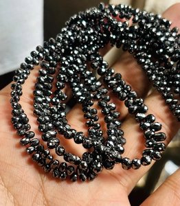 Natural Black Diamond Faceted Briolette Teardrop Beads Loose Gemstone Beads for Jewelry Making Wholesale - Product Image 1