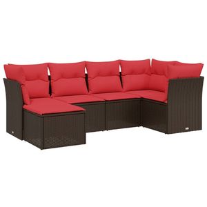 Set di divani da giardino in polyrattan marrone da 6 pezzi con cuscini, mobili da esterno durevoli, stile moderno - Product Image 2