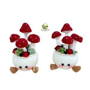 Maceta de ganchillo con diseño de cara de amigurumi de tulipán, hecha a mano con hilo de algodón, estilo moderno rústico, decoración de escritorio para bodas de primavera, apoyo emocional - Product Image 4