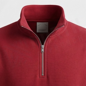 Survêtement rouge pour homme à demi-zip, couleur unie, sweat-shirt en coton et pantalon à cordon de serrage, tenue décontractée d'automne, coupe régulière longueur entière - Product Image 4