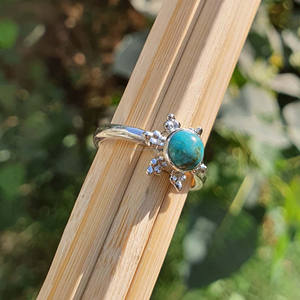 Anillo de Plata de Ley 925 hecho a mano, banda de cuentas de piedra NATAL DE DICIEMBRE turquesa Natural Original, regalo de aniversario, anillos finos simples - Product Image 2