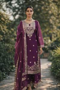 Traje Salwar Kameez de Seda JMC con Bordado de Hilo, Completamente Cosido, para Bodas y Festivales, Ropa Étnica India - Product Image 2
