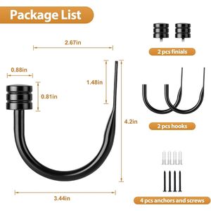 Small Classic Cap Finials Black Wall-Mounted Curtain Holdbacks Home Decor <b>Tiebacks</b> <b>Hooks</b> for Curtain Poles Tracks Accessories - Product Image 3