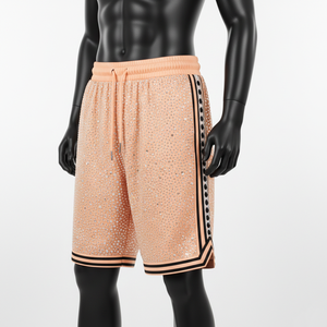 Shorts de basketball pour hommes en polyester respirant de haute qualité avec empiècements latéraux effet pêche et logo thermocollé – Idéal pour l'entraînement - Product Image 4