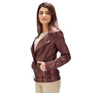 Custom Women's Genuine Sheep Leather Anti-Wrinkle Winter Jacket Vintage Satin Lining <b>Zipper</b> Closure Mandarin Collar Full Sleeves - Product Image 3