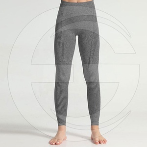 Women's Gray Seamless Yoga Set High Waist Full Length Leggings <b>Crop</b> <b>Top</b> Racerback Scoop Neck Breathable Mesh Sports Wear - Product Image 3