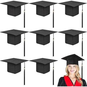 Lot de 8 toques de graduation ajustables pour adultes avec pompon, accessoires de déguisement en gros pour cabine photo de Noël - Product Image 1