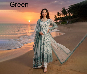 Conjunto de Vestido Largo Indio y Dupatta, Tela de Chifón con Estampado Digital, Completamente Cosido, Traje de Fiesta para Invierno para Mujer - Product Image 1