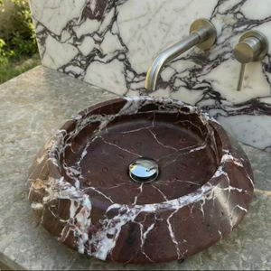 Lavabo de Lujo Redondo de Mármol Rojo Levanto, Lavabo de Baño de Piedra Natural, Lavabo de Encimera, Lavabo Hecho a Mano - Product Image 1