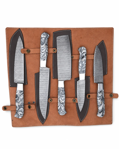 Coffret de 5 couteaux de chef LEGACY BLADES, acier Damas 67 couches, faits main, durables, tranchants, ambidextres, manche en résine professionnelle - Product Image 1