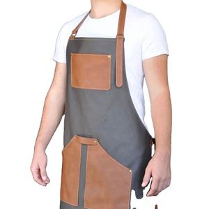 Delantal de Cuero Ajustable para Colgar al Cuello, Delantal Personalizado con Logotipo Impreso, Correas, Bolsillo, Delantal de Cuero para Cocina, Restaurante y Trabajo - Product Image 2