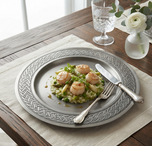Assiette de présentation décorative de table en métal gravé, plaquée argent, pour service alimentaire, usage hôtelier, cuisine et traiteur - Product Image 2